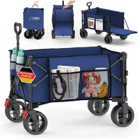 Lawa Faltbarer Bollerwagen 130 l Heckklappe Seitentasche & Flaschenhalter 100kg Teleskopgriff schwenkbare 360° Räder mit Bremse kompaktes Packmaß klappbarer Transportwagen ohne Dach (Blau)