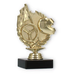 Pokal Kunststofffigur Rennsport gold auf schwarzem Marmorsockel 14,5cm
