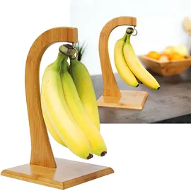 Relaxdays Bananenhalter Sheldon, Hxbxt:28,5x16x16cm, dekorativer Bambusständer für Obst, natur