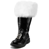 Generisch Stiefelstulpen mit Fell zum Weihnachtsmann Kostüm Weihnachtsmann Stiefel Herren Nikolausstiefel Leder Santa Combat Boots Weihnachtskostüm Zubehör für Nikolaus Weihnachtsfest Heiligabend - 39 EU