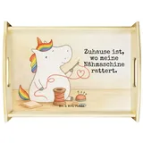 Mr. & Mrs. Panda Tablett Einhorn Näherin Design, Tablett, Weiß, Basteln, betttablett, Häkeln, Echtholz lasiert, (Packung, 1-tlg) weiß