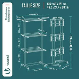 VOUNOT Wäscheständer Turm 1,73 m grau