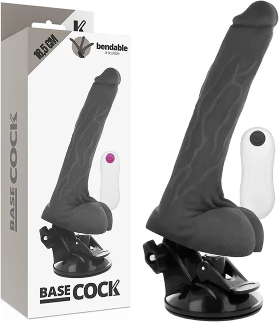 BASECOCK - Flexibler Vibrator Natur mit Fernbedienung, 18,5 cm Ø 4 cm - Schwarz