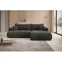 thematys Ecksofa mit Schlaffunktion und Bettkasten, L-Form, Cord und Bouclé + 2 Kissen, 260 x 165cm - Luxus Couch mit Bettfunktion mit Bonnellfedern grau