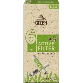 GIZEH Bio Hanf Active Filter mit Aktivkohle, Slim-Format, 6 mm Durchmesser, 10 Stück pro Packung, 5 Packungen (50 Filter)