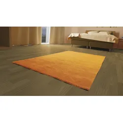 Wollteppich MORGENLAND "GABBEH FEIN UNI", orange, B:60cm H:18mm L:90cm, Wolle, Teppiche, reine Schurwolle, uni, Wohnzimmer