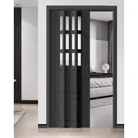 Falttür Faltbares Innentor Aus PVC und Acryl – Sondergröße, Falttür für Schrank/Küche, Schiebetür mit Griff für Flur-/Speisekammertür(Black,36x80in(91x203cm))