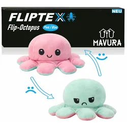 MAVURA Kuscheltier FLIPTEX Flip Octopus Doppelseitiger Oktopus Plüschtier Kuscheltier (Reversible Octopus umdrehbarer Oktopus Geschenk pink blau), Plüsch Stimmung Stofftier Krake Stimmungsbarometer Spielzeug blau