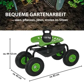 Trutzholm Gartenscooter Stahl 150 kg Sitzhöhe 44-52 cm Schwarz-grün drehbar