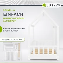 Juskys Kinderbett Marli 90 x 200 cm mit Matratze, Lattenrost & Dach - Bett Weiß