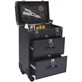 Begoniape Kosmetikkoffer Trolley, Schminkkoffer Make up Organizer, Friseurkoffer mit Rollen und Metallschlösser, 3 Fächer Multikoffer Kosmetik Trolley, Aluminium Nagelkoffer Beautycase Schwarz