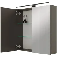 Planetmöbel Spiegelschrank ARIA 70 cm anthrazit mit Leuchte schwarz
