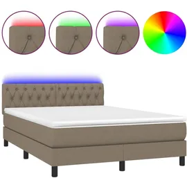 vidaXL Boxspringbett mit Matratze & LED Taupe 140x200 cm Stoff
