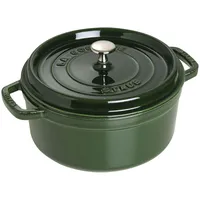 STAUB Cocotte, Gusseisen Bräter mit Deckel, 26 cm, 5,25 L, Rund, Alle Herdarten inkl Induktion, Made in France, Basilikum-Grün