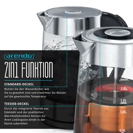 Arendo Frühstücks Set in Edelstahloptik Wasserkocher (mit Teesieb) & Toaster