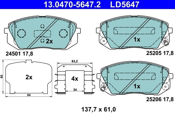 ATE Bremsbelagsatz, Scheibenbremse mit ZubehörVorne Rechts Links für HYUNDAI Ix35 2.0 CRDi 1.6 1.7 I40 GDI KIA Sportage AWD 4WD Cee'd GT Pro GDi