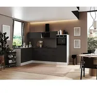 Respekta Selection Vormontierte Winkelküche Elisabeth (B x T: 280 x 175 cm, Farbe Front: Grau, Matt, Farbe Korpus: Weiß, Mit Elektrogeräten)