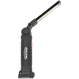 Testboy Light 200 LED-Arbeitsleuchte mit wiederaufladbarem Li-Ion-Akku (bis 270° schwenkbar, Intensitätsstufen 50% oder 100%, inkl. Magnet & Haltehaken, eingebauter Akku, leistungsstark), Schwarz