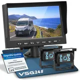 VSG VSG24 Rückfahrkamera Set für Wohnmobile & Camper mit 2 Kameras und 7 Zoll Monitor – kabelgebunden, wasserdicht (IP68) – 120° Blickwinkel + Nachtsicht – Einparkhilfe für Wohnwagen & Transporter 12V/24V