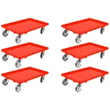 Proregal SparSet 6x Transportroller für Euroboxen 60 x 40 cm mit Gummiräder Rot Geschlossenes Deck 2 Lenkrollen und 2 Bremsrollen Traglast 300 kg