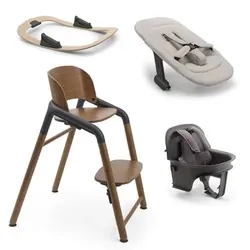 bugaboo Hochstuhl Giraffe Basis Warm Wood/Grey mit Wippengestell, Neugeborenenset und Babyset Giraffe