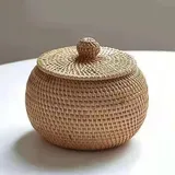 SPORTARC Multifunktionaler Rattan-Aufbewahrungskorb, Rattan-Aufbewahrungskorb, gewebter Aufbewahrungskorb mit Deckel für Snacks, Schachfiguren, Schmuck