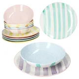 Mambocat Beach Pastello Stripes 12tlg Tafelservice 6 Personen Speiseteller Suppenteller