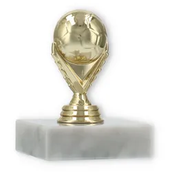 Pokal Kunststofffigur Fußball gold auf weißem Marmorsockel 8,6cm