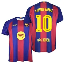 FC Bayern FCB FC Barcelona Trikot Lamine Yamal 25/26 | 1. Trikot für Erwachsene | Offizielles Stadion-Trikot mit Name und Nummer des Barça, Rot / Blau, M - M
