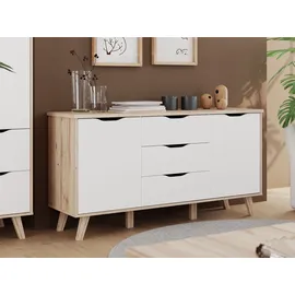 Forte Sideboard 149,1 x 76,7 x 42 cm Planked Eiche / Weiß