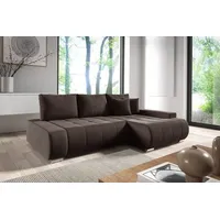 3 Sitzer Ecksofas in L-Form ANTONIO MINI VALERI L, Ottomane Rechts oder Links, Schlaffunktion & Bettkästen, Eckarniutur, Couch in Samt - Braun - Braun