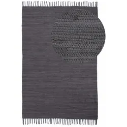 Teppich CARPETFINE "Kelim Chindi uni", grau, B:140cm H:5mm L:200cm, Baumwolle, Teppiche, Wendeteppich, reine Baumwolle, handgewebt, Uni-Farben, mit Fransen