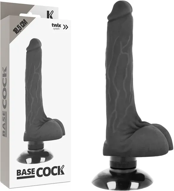 BASECOCK - Realistischer Vibrator 2-in-1 Natur, 18,5 cm Ø 4 cm - Schwarz