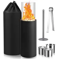 Tisey Bio Ethanol Kamin, Standfeuerstelle, Rauchfreie Feuerstelle, Außenkamin für Terrasse, Langbrennende Feuerstelle, Säule, Schwarz