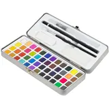 ECD Germany Aquarellfarben Set 48 Farben in Tragbarer Box inkl Pinsel,