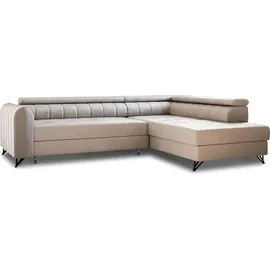 Sofnet Ecksofa mit Schlaffunktion und Bettkasten, Wohnlandschaft mit einstellbare Kopfstützen, Couch, Sofa, Bettsofa, Schlafsofa Beige (Paros 02),...