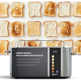Balter Toaster 4 Scheiben, Langschlitz, Edelstahl, Brötchenaufsatz, LCD Display, Auftaufunktion, Brotzentrierung, Krümelschublade TS-34 Silber