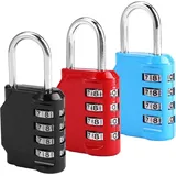 Set Mit 3 Zahlenschlössern, 4-stellige Zahlenschlösser, Schließfachschlösser, Zinklegierung, Wasserdicht, Rostfrei, Für Schrank, Fitnessstudio, Garage, Werkzeugkasten (schwarz, Rot, Blau)