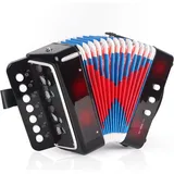 Akkordeon,Akkordeon kinder,Ziehharmonika,7 Tasten 3 Bass Kinderakkordeon mit Verstellbarem Gurt,Leicht und Umweltfreundlich (schwarz),Geeignet für Anfänger, ein Geschenk für Den Kindertag
