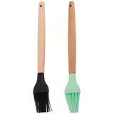2 Stück -Küchenpinsel Set aus Silikon mit Bambusgriff, Hitzebeständige Backpinsel für Grillen, Backen und Kochen, 24 cm Langer Griff, 3,5 cm Breite, Abnehmbarer Kopf, Spülmaschinenfest, Schwarz und W