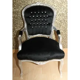 Casa Padrino Barock Salon Stuhl Schwarz / Silber mit Bling Bling Glitzersteinen