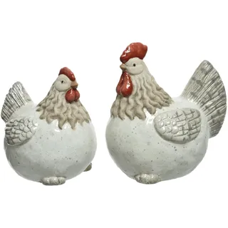Dekofiguren Hahn & Henne 20cm Keramik 2er Set - Hühner zum Stellen - Keramikfiguren Huhn Gartendeko Wohndeko - Osterdeko Osterschmuck - Tierfiguren Deko