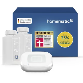 Homematic IP Smart Home Starter Set mit Access Point 2 + 2X Heizkörperthermostat – Evo, digitaler Thermostat Heizung, Heizungsthermostat, Steuerung per App, Alexa & Google Assistant, Energie sparen