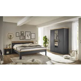 OTTO home Schlafzimmer-Set OTTO HOME "Westminster", grau, B/H: 180cm x 200cm, Schlafzimmermöbel-Sets, beinhaltet 1 Bett, Kleiderschrank 3-türig und 2 Nachtkommoden