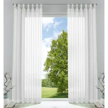 Gardinenbox 2er-Pack Gardinen Transparent Vorhang Set Wohnzimmer Voile Schlaufenschal mit Bleibandabschluß HxB 225x140 cm Weiß,