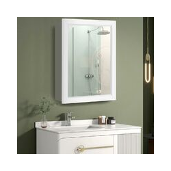 Costway - Spiegelschrank Bad, Wandschrank mit Spiegel, Badezimmerspiegelschrank H?ngeschrank Holz,