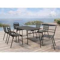 MYLIA Garten-Essgruppe: Tisch D. 160 cm + 2 stapelbare Sessel + 4 stapelbare Stühle - Metall - Dunkelgrau - MIRMANDE von MYLIA