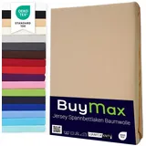 Buymax® Topper Spannbettlaken 180x200 cm Spannbetttuch 100% Baumwolle Jersey für Matratzentopper bis 12 cm Matratzenhöhe Bettlaken für Boxspringbett Topper, Beige Sand