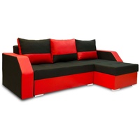 Furnix Schlafsofa POCOS L-Form Polstercouch Schlaffunktion Bettkasten Schwarz Rot, DL-Auszugmechanik mit Automatik-Unterstützung, Eco-Leder rot|schwarz