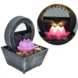 Innenbrunnen, Tischbrunnen mit Led, LED Wasserfall Brunnen Indoor, 3V USB Kunststoffblumen-Wasserbrunnen, 16,5x11,5x11,5cm, Zimmerbrunnen Wasserfall, für Zuhause Bürotisch